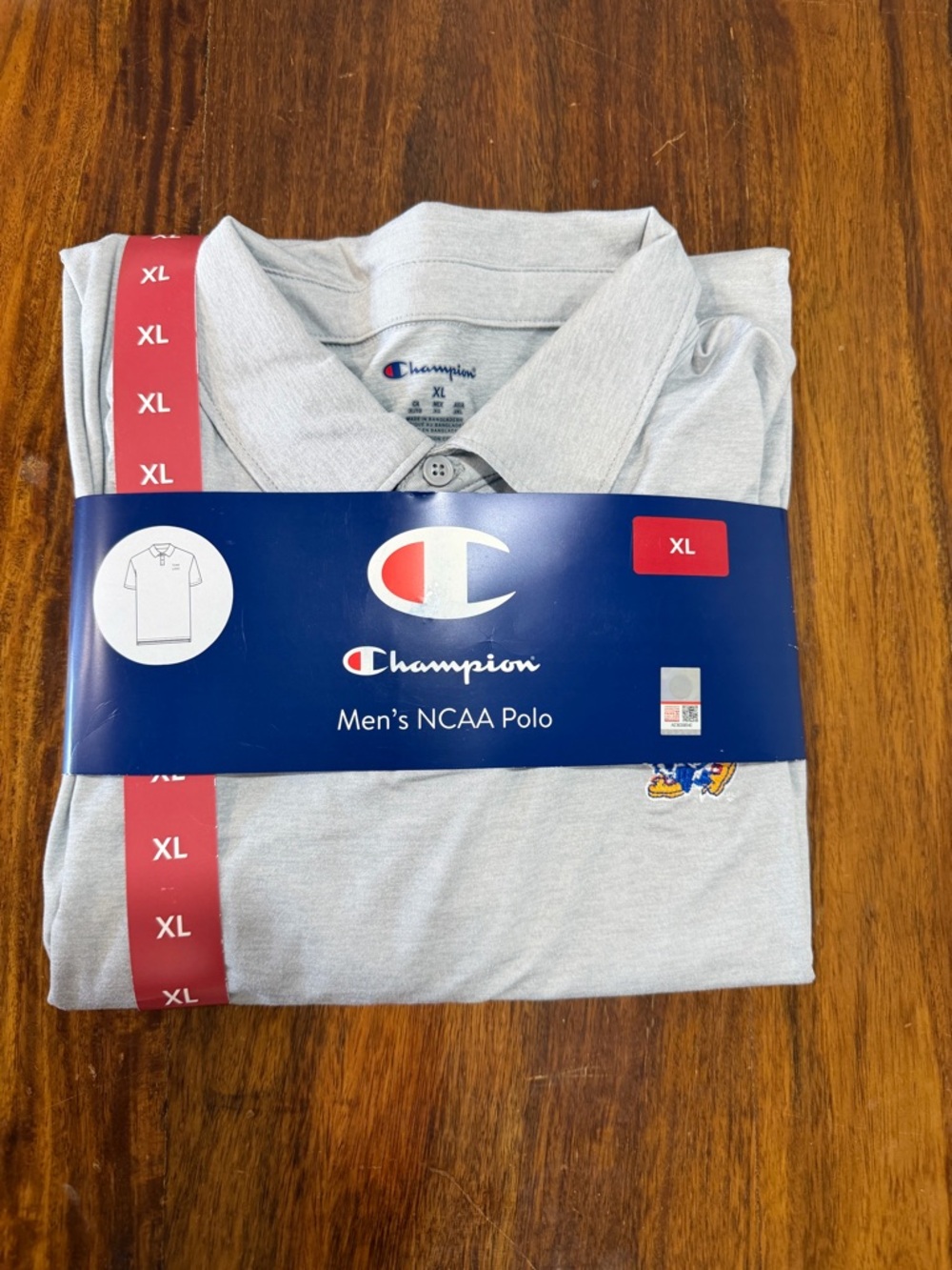 NWT KU Univ of Kansas Champion Men’s Polo Shirt - Light Gray w Jay Hawk